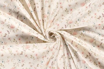 Rib Jersey, Rippenjersey mit Blumen und Schmetterlingen, wollweiß, 0,5 m